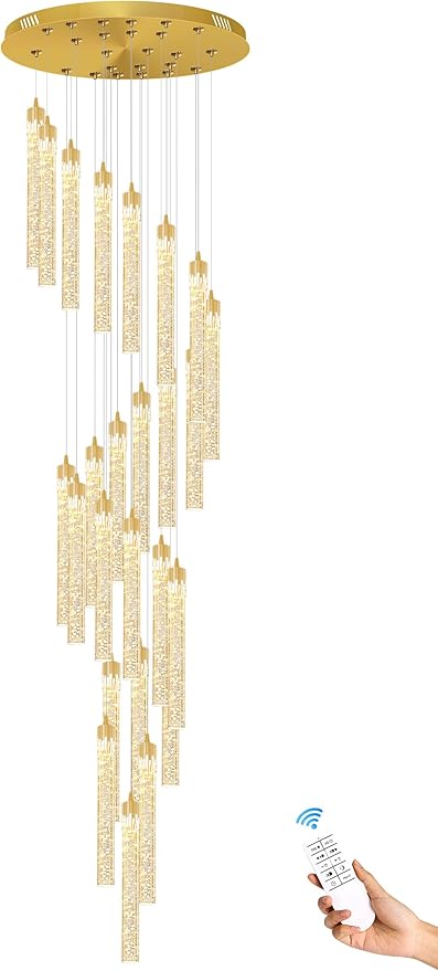 25-Light High Ceiling Chandelier Modern Crystal Lights for Living Room Foyer Flush Mount Sloping Ceiling Pendant Light Fixture Crystal Drop Light for Hallway Staircase