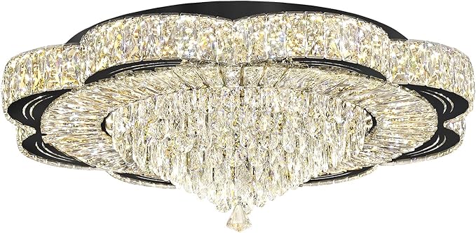 Modern 32inch Empire Crystal Chandelier Black Crystal Raindrop Ceiling Light for Living Room Bedroom LED Infinity Dimmable 3000-6000K
