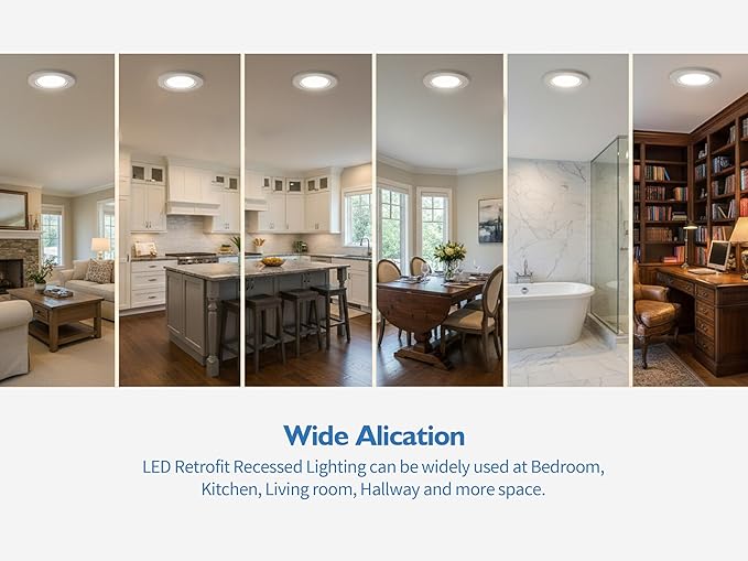 Jolux Adjustable Recessed Lighting Retrofit Kit for 5/6 Inch Can Lights - 6 Pack LED Downlight with Telescoping Rod,5000K Daylight, 800LM, Dimmable, Easy Screw-in Install, ETL Damp Rated, Flat Trim