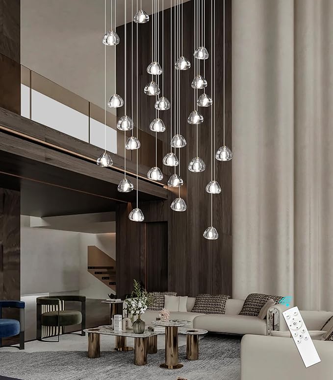 LED Rectangular Chandeliers for Living Room Dining Room Light Dimmable High Ceiling Pendant Lights Fixtures Lighting 26-Lights for Foyer Entryway Lighting Antique Gold