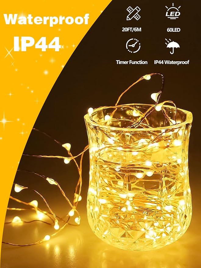 4 Pack 60LED Christmas Battery Operated Fairy Lights with Remote, 8 Modes String Lights with Timer, Dimmable, Memory Function, Waterproof Twinkle Lights for Outdoor Indoor Christmas Decor(Warm White)