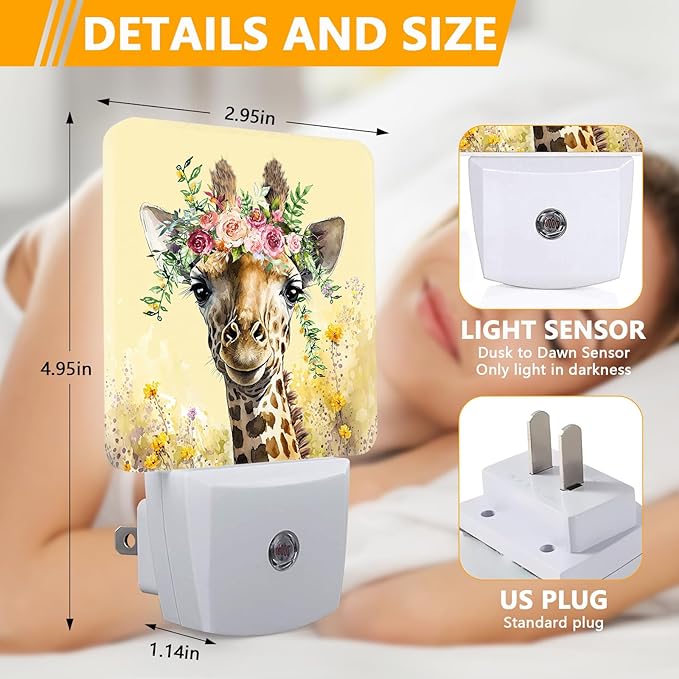 Giraffe Flower Night Light, Plug-into Nightlight White LED Lamp, Energy Efficient Decor Desk Lamp for Bedroom Hallway Stairs Bathroom