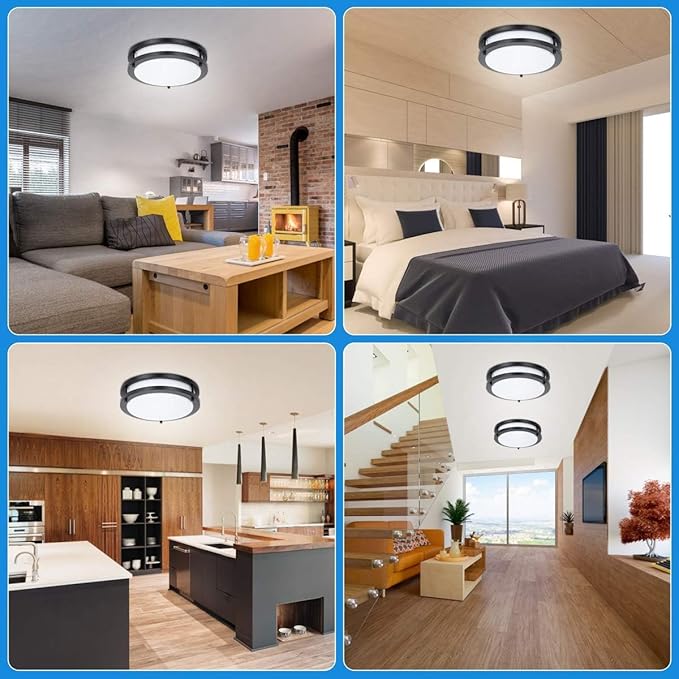 36W Dimmable LED Ceiling Light Fixture, 12in Flush Mount Light Fixture, Ceiling Lamp for Bedroom, Kitchen, Bathroom, Hallway, Super Bright 3500 Lumens, Black, 3000K Warm White