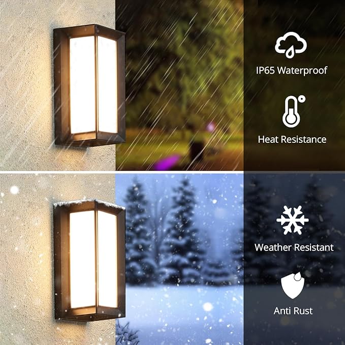 wowlite Outdoor Lights for House LED, 12W Modern Porch Light 3000K 4000K 6500K 3 Colors Changeable, Aluminum Outdoor Light Fixture Wall Mount, Exterior Lighting Fixtures for Garage Garden Patio