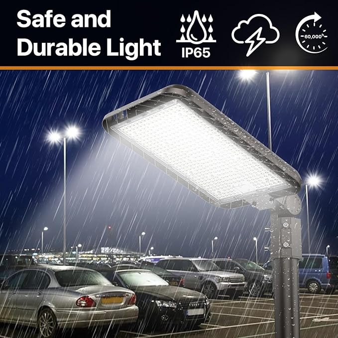 400W LED Parking Lot Light with Slip Fit Mount 60,000LM (150LM/W) Dusk to Dawn Outdoor Photocell IP65 Shoebox Pole Light 5000K 100-277V Commercial Street Area Lighting for Roadways, Stadiums