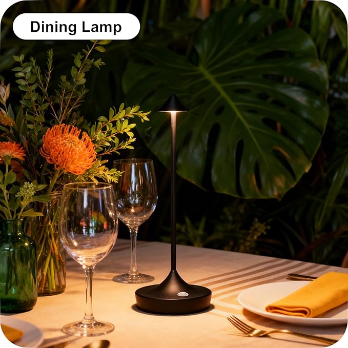 2-Pack Cordless Rechargeable LED Table Lamps, Metal, 3 Color Touch Stepless Dimmable, IP54 Waterproof Portable Battery Operated for Outdoor Dining Patio Restaurant Home Decor, Black