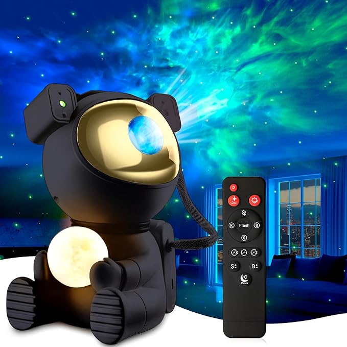Astronaut Galaxy Projector, 2 in 1 Star Projector Galaxy Light with Moon Night Light, 360° Adjustable Light Projector with Remote Control, Gifts for Kids/Adults, Decor for Bedroom/Home/Party(Black)