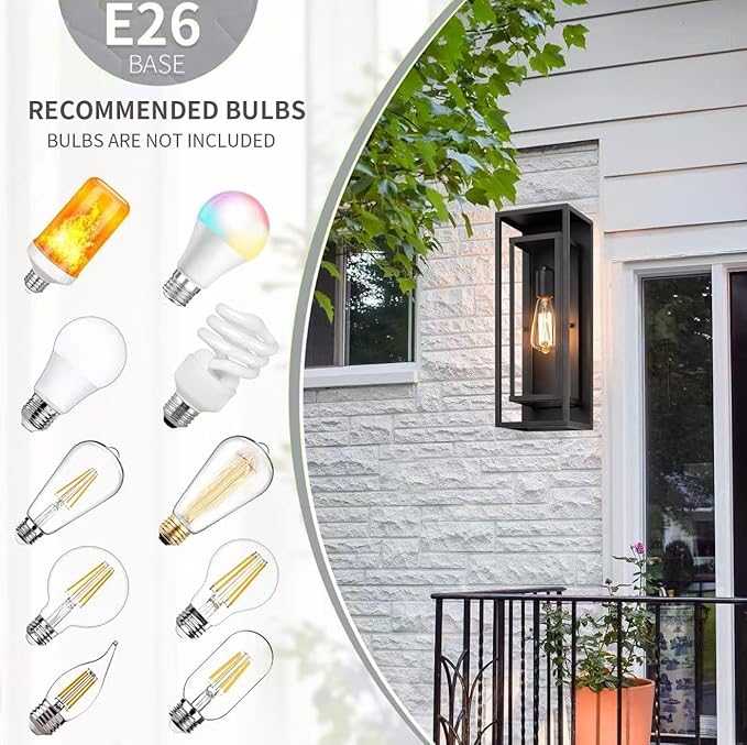 6Pack 18inch Outdoor Wall Light Fixtures,Exterior Waterproof Lanterns,Porch Sconces Wall Mounted Lighting with E26 Sockets & Glass Shades,Modern Matte Black Wall Lamps for Patio Front Door Entryway