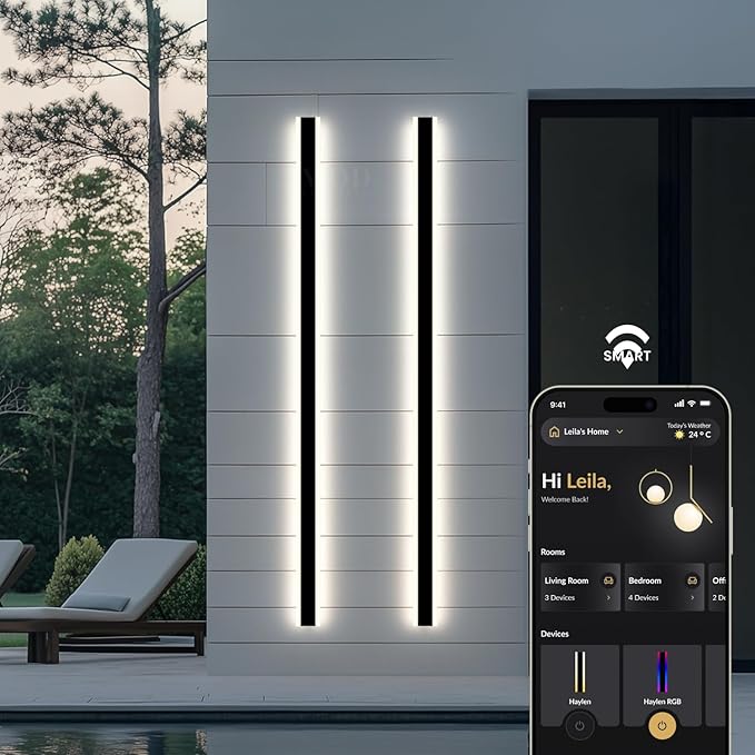 𝗠𝗢𝗗 𝗟𝗜𝗚𝗛𝗧𝗜𝗡𝗚 Waterproof Outdoor Wall Light with Smart Home App, Wi-Fi/Bluetooth, Adjust 3000K-6000K & Brightness, LED Long Porch Lights with App Control, 1-Pack (31" | Smart Home)