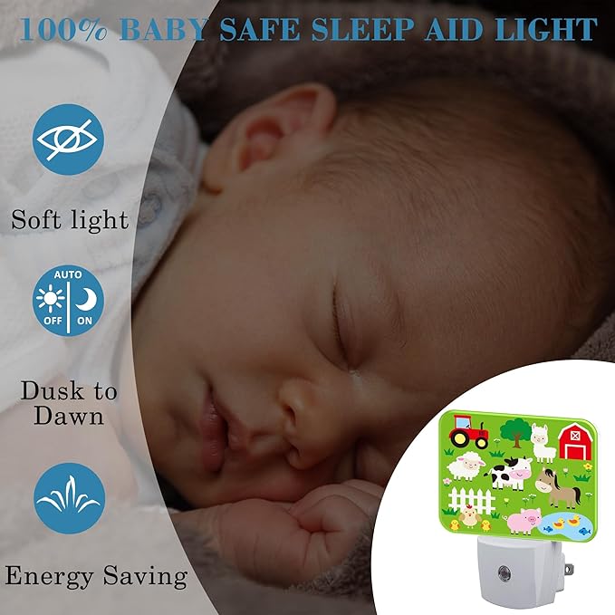 Cute Farm Animals Night Light for Kids, Cartoon Farm Animals LED Night Light Plug into Wall with Dusk to Dawn Sensor for Girls Boys Women Men Room, Hallway, Kitchen, Bathroom, Stairs Decor