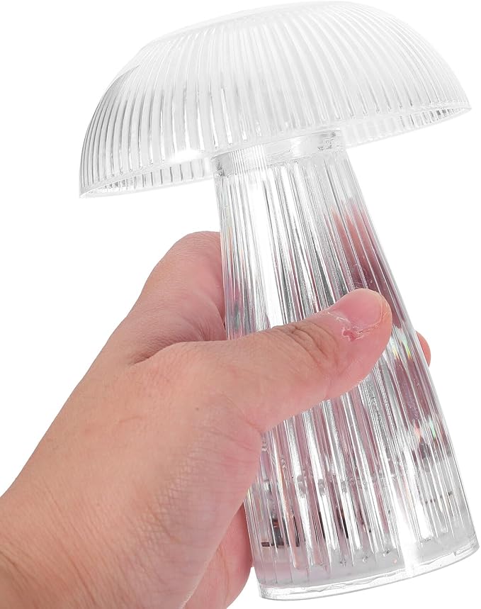 GALPADA Clear Mushroom Shape Bedside Lamp Warm Light Transparent Jellyfish Table Lamp for Bedroom Ambient Cozy Decor