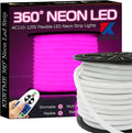 360° Neon Led Type AC 110-120V 360 Degree NEON LED Light Strip, Flexible/Waterproof/Dimmable/Multi-Modes LED Rope Light + Remote for Home/Garden/Building Decor (65.6ft/20m, Pink)