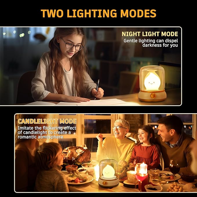 VoMii Ghost Campfire Desk Lamp Cute, Small Bedside Table Lamp Dimmable, 2 Modes Warm Night Light with Timer, Cordless Rechargeable Battery Night Light for Kids Teens, Vintage Ambient Light