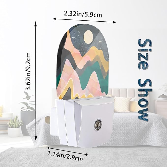 Mountains Night Sky Moon Night Lights Plug into Wall for Girls Boys Room,Night Light LED Lamp Dusk to Dawn Sensor Round Lamp for Bedroom Bathroom Hallway Home Wall Decor