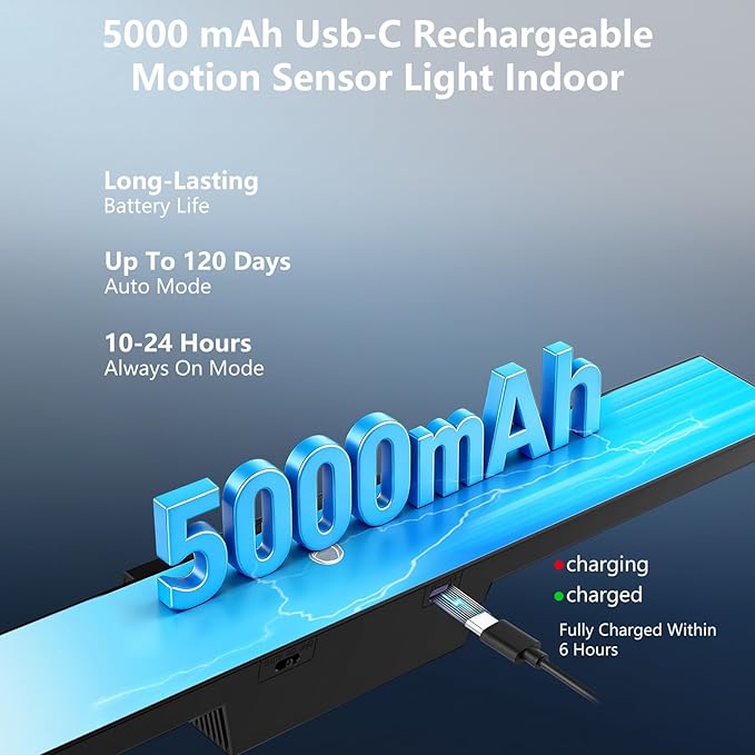 Under Cabinet Lighting with Remote & Timer,Closet Lights Motion Sensored Rechargeable 5000mAh Battery 300LM Kitchen Under Counter Lights 72 Led Magnetic Light Bar Makeup Mirror Lights(Black)