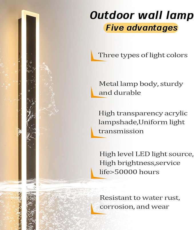 1 Pack 31.5 Inch Long Outdoor Modern LED Wall Light, 3000K-6000K Dimmable Outdoor Wall Sconces IP65 Waterproof Wall Mount Lighting Fixture Rectangular Black Wall Lights for Porch Garage