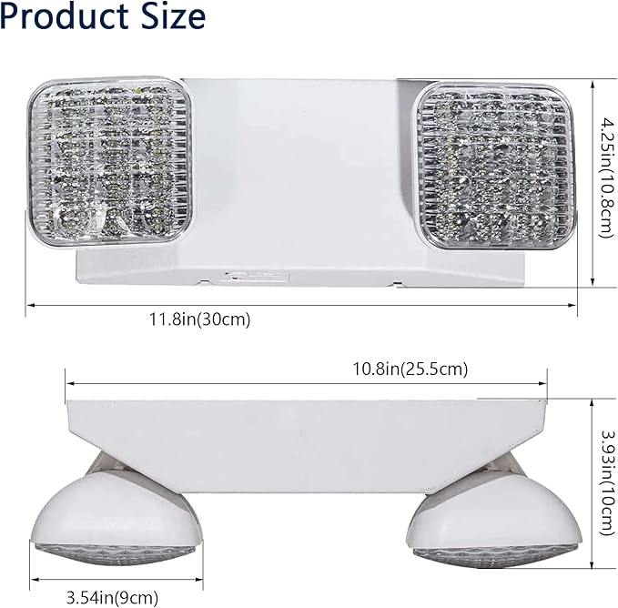 LED Emergency Lights with Battery Backup, Two Adjustable Heads Hardwired Commercial LED Exit Light, Domestic Power Outage Emergency Lighting Fixtures, AC 120/277V UL 924 Certified (12 Pack)