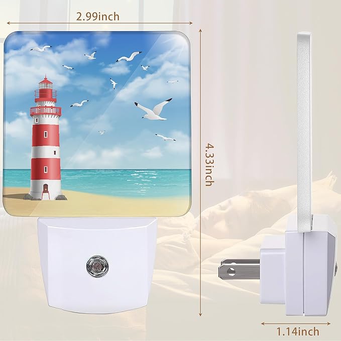 YASHILAIYA Lighthouse Night Light,Lighthouse On The Beach Night Lights Plug-in Dusk to Dawn Sensor Nightlights for Bedroom Bathroom Hallway Stairs