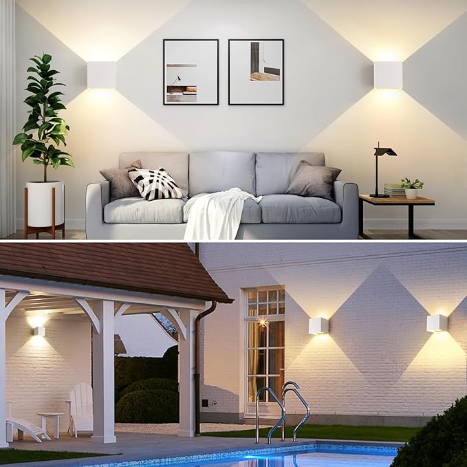 15W 4Pack Led White Outdoor Wall Sconces Light Fixtures Modern Exterior/Interior Waterproof Porch Wall Mounted Lighting Outside Wall Lamps for Garden Shop Yard Patio Home Entryway Park Staircase