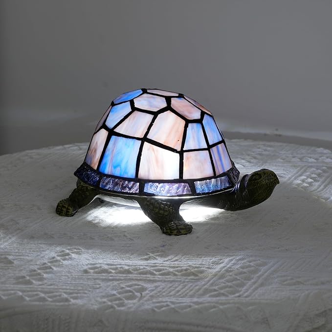 Small Turtle Night Light Tiffany Style Stained Glass Accent Table Lamp Bedroom Living Room Bedside Lamp Mini Light Kids Gifts Cute Light