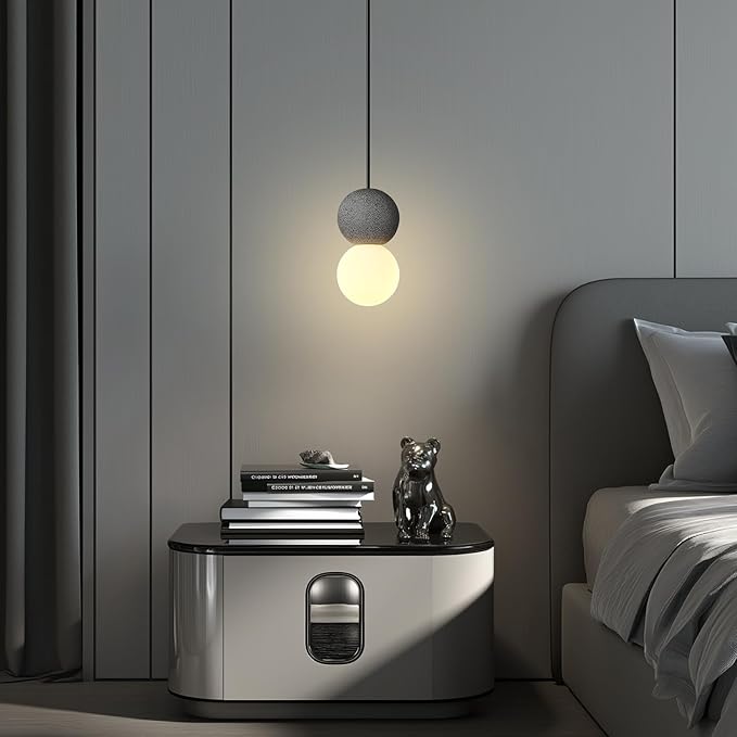 Modern Black 1-Light Concrete Pendant Light Kitchen Island Ceiling Light Fixture White Glass Globe Ball Pendant Lighting for Dining Room Coffee Club Resturant Bar Living Room(3-Pack)