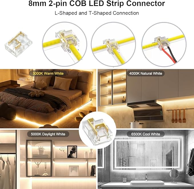 COB LED Strip Light White, Dimmable 2700K-6500K High Density 24V Flexible LED Tape Light with Remote and APP Control, UL-Listed White led Strip Lights for Bedroom,1 Rolls of 32.8ft