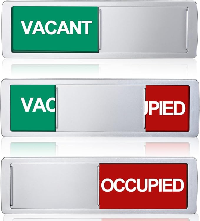Sintuff 3 Pcs Privacy Sign Vacant Occupied Sign for Home Silver Bathroom Occupied Tips for Door Magnetic Non Scratch Slider Door Indicator Tells Office Restroom Conference Hotel Hospital 7'' x 2''