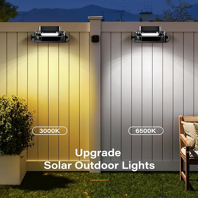 200LM Solar Wall Lights Outdoor 6 Colors, 2200mAh Long Lasting Solar Powered Deck Lights, 360° Adjustable Porch Light IP65 Waterproof, Glass Panel Fence Light for Gutter, Step, 4 Pack