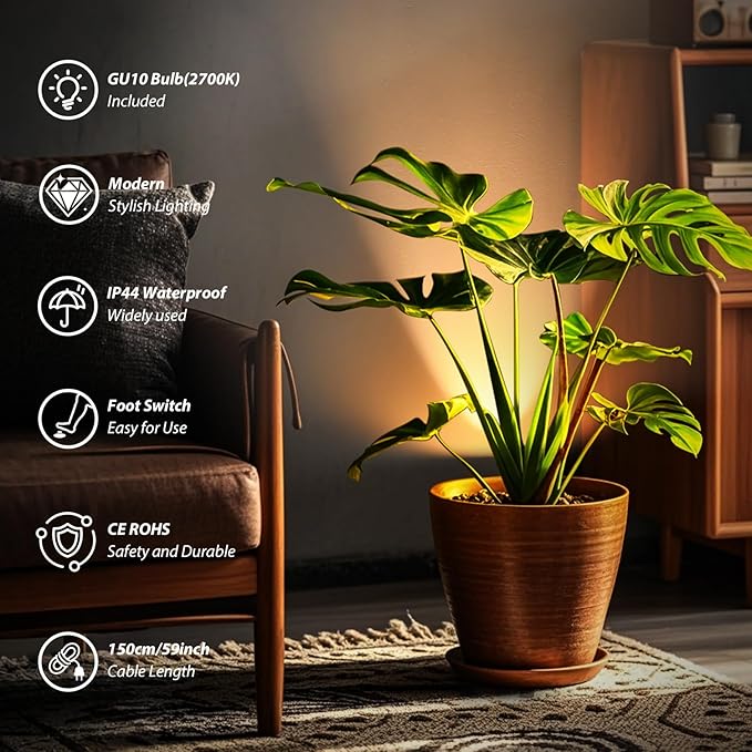 Uplighting Indoor, 7W Floor Can Lights with 2700K LED GU10 Bulbs, IP44 Waterproof Uplights Spotlight for Dark Corner Sofa House Plant Wall Artwork Indoor, 6.5FT Plug Cord & Foot Switch, White