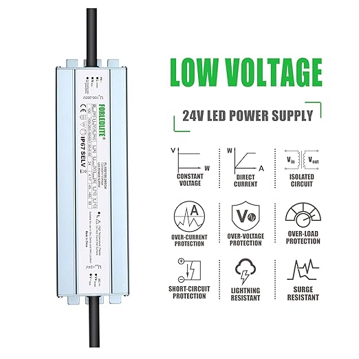 Wide Input 100~265V AC to DC 24V 100W Output IP67 Waterproof Constant Low Voltage LED Power Supply Transformer Driver with Preparation Input Plug for Outdoor Indoor LED Lights