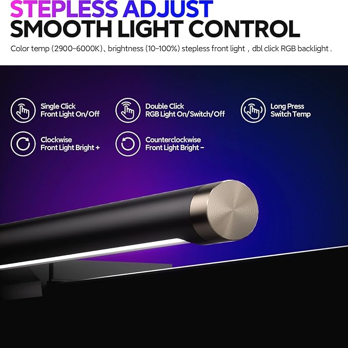LYMAX Monitor Light Bar with RGB Backlight, Computer Light Bar for Eye Caring and USB Powered LED Desk Lamp 17.7 inch with Dimming Memory for Desktop, Space Saving for Gaming Home & Office