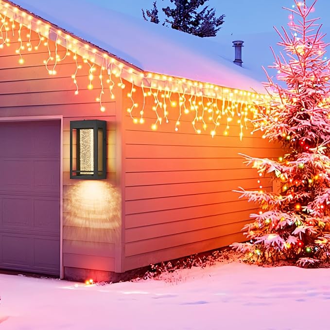 Dusk to Dawn Sensor Porch Lights, Crystal Bubble Exterior Lighting Fixtures, Modern Outdoor Wall Light, Outdoor Lighting Fixture for Porch, 2Pack