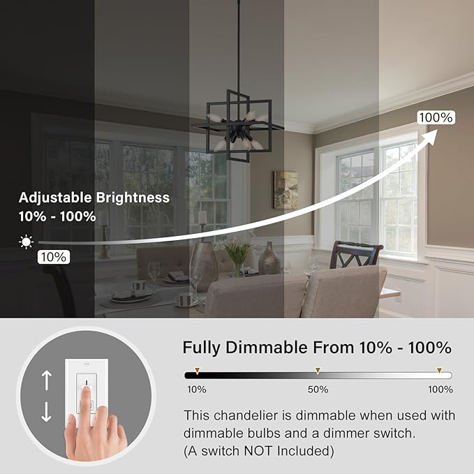 Modern Small Black Chandelier, 8-Light Farmhouse Geometric Pendant Lighting Fixtures, Industrial Lantern Hanging Chandelier for Kitchen, Dining Room, Foyer, Entryway