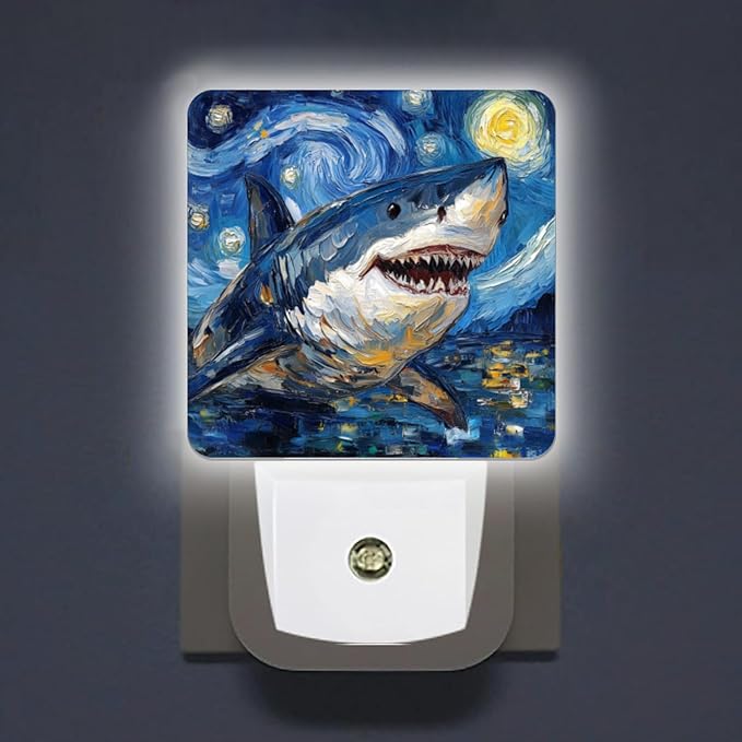 LED Night Lights Plug into Wall,Starry Night Great White Shark Decorative Night Lights Plug into Wall with Auto Light Sensor for Boys Girls Bedroom Decorative Nightlight Led Lamp
