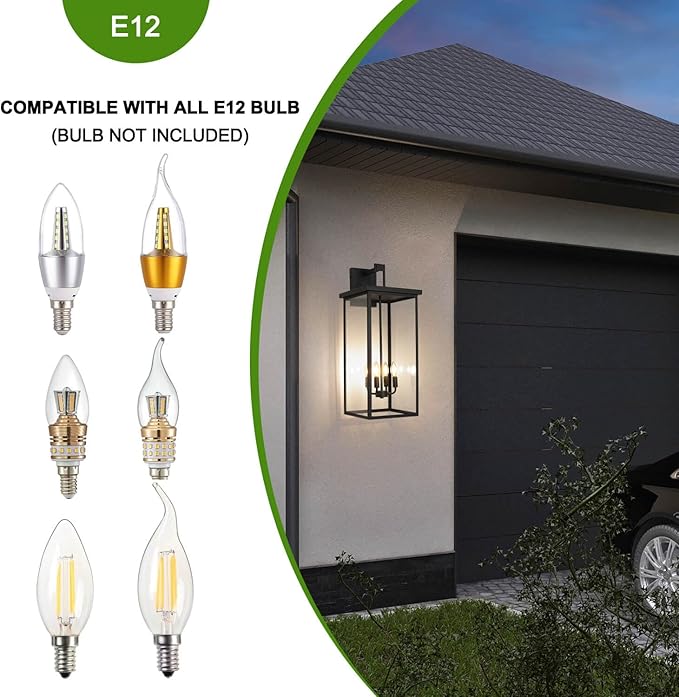 tewei 30In Large Size Square Outdoor Wall Lantern, Modern Black Outside Light for House Waterproof Porch Lights Outdoor Wall Sconce with Clear Glass Shade for Garage Porch Door, E12 Base (1 Pack)