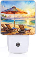 Watercolor Ocean Beach Sunrise Night Light, Plug-into Lounger Nightlight White LED Lamp, Energy Efficient Decor Desk Lamp for Bedroom Hallway Stairs Bathroom