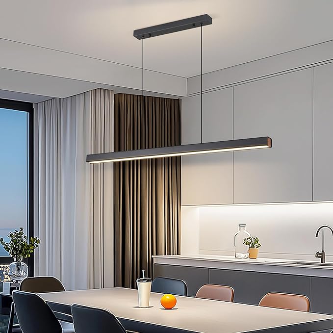 Modern LED Linear Pendant Light, 39IN Ceiling Chandlier Light Fixtures Hanging with Remote Control 3000k-6500K Adjustable Color Temperature Island Light for Dining Room, Kitchen