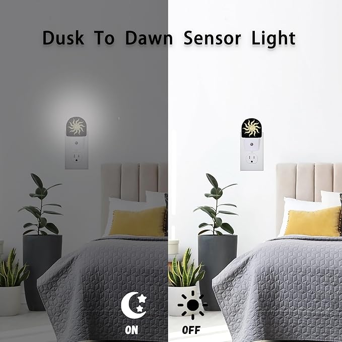Moon Star Sun Night Lights Plug into Wall for Girls Boys Room,Night Light LED Lamp Dusk to Dawn Sensor Round Lamp for Bedroom Bathroom Hallway Home Wall Decor