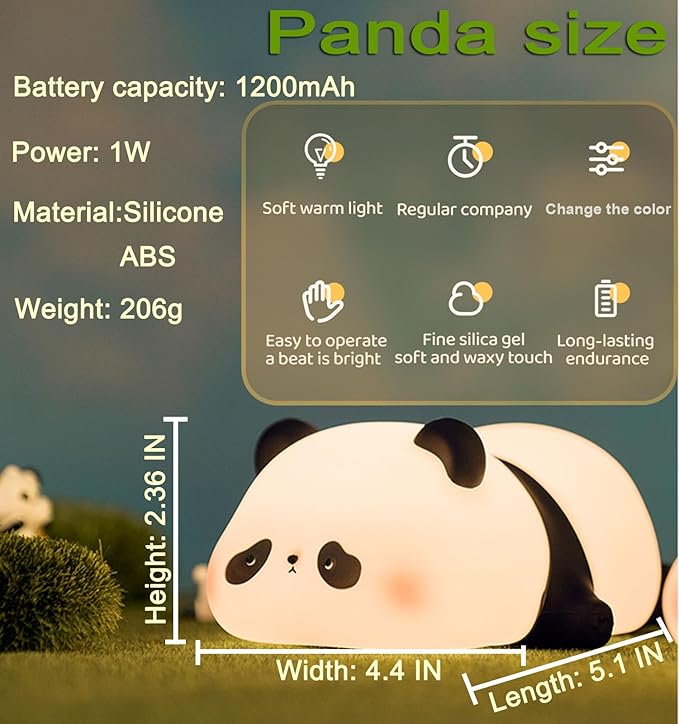 Squishy Cute Panda Night Light,Voice Controlled Light with 7 Color Modes Soft Silicone USB Charging Panda Lamp for Kids Room,Novelty Animal Night Lamp for Decor,Cool Gifts for Boys Girls