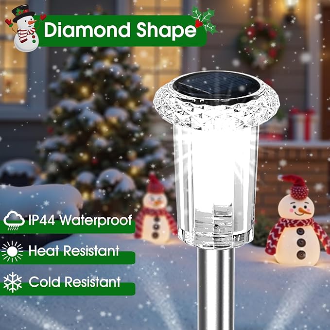 Solar Lights Outdoor, 15 Pack Waterproof Stainless Steel Solar Stake Lights for Pathway Garden Yard Path Walkway Driveway Lawn Patio Outside Decor, Cool White