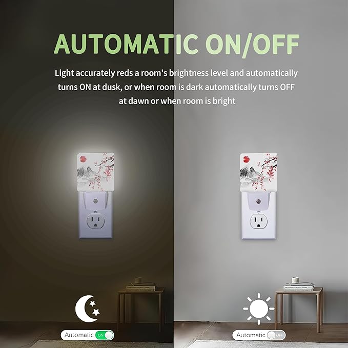 Japanese Mount Fuji Cherry Blossoms Night Light, Japanese Night Light Plug into Wall with Dusk to Dawn Sensor, LED Lamp Energy Saving Lights for Men Women Boys Girls,Lamp for Bedroom Bathroom Hallway