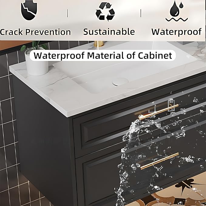 72IN Black Bathroom Vanity with Double Sinks - Hanging Cream Bathroom Vanities, Wall-Mounted 0pen Storage with 2 Drawers, Intelligent Defogging & Led Lighting | Integrated Washing Basin