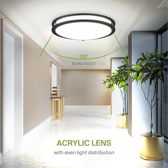 ASD LED 18" Round Flush Mount Lighting, Close to Ceiling Light Fixture | 3CCT, Dimmable, Energy Star, ETL Listed | 28W 2250LM 3000-5000K 120V | Low Profile Double Ring Lamp | Black, 2 Pack
