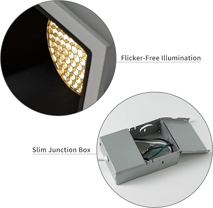 6Pcs 3 Inch Square 12W LED Dimmable Recessed Downlight, Home Indoor Directional Ceiling Spotlight Surface Fixture with 36° Beam Angle, Honeycomb Mesh Anti-Glare Design, Includes Junction Box