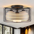 Modern Industrial Semi Flush Mount Ceiling Light, 3-Light Black Farmhouse Ceiling Light Fixture with Glass Shade, Hallway Lighting Fixture for Kitchen, Bedroom, Bathroom, Foyer, Laundry room 12.79in