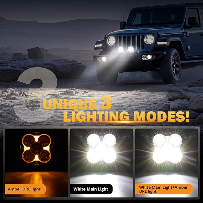 Auxbeam XP-Ultra Series 4.5'' LED Pods, 128W 15200LM Hyper Spotlight Offroad Lights with DRL, Off Road Light Bars Fog Light with Amber Covers, Cube Ditch Lights for Jeep UTV ATV Off Road, Pair