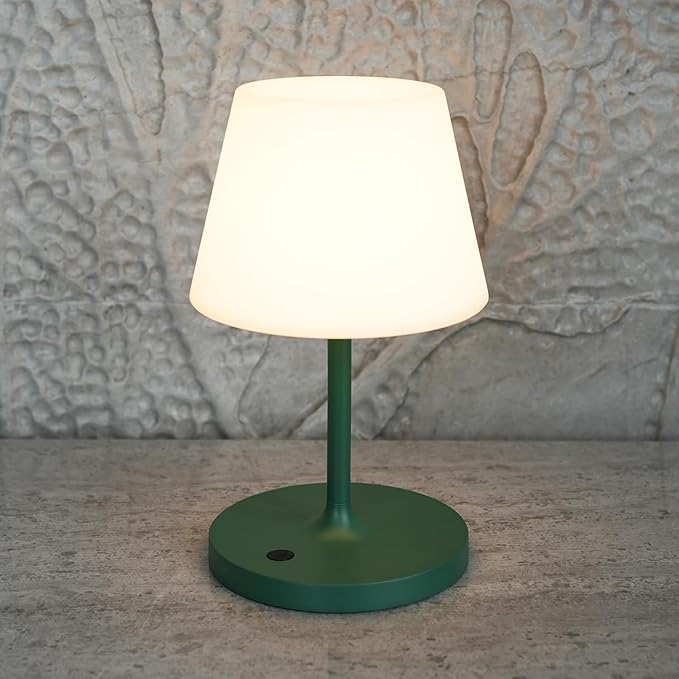 Outdoor Table Lamp/Cordless USB Rechargeable 4000mAh / 2700K LED/Touch Dimmable/Portable Battery Operated / IP44 Waterproof/PE Shade/Bedroom Dinning Camping Patio (Green, 9.6in)