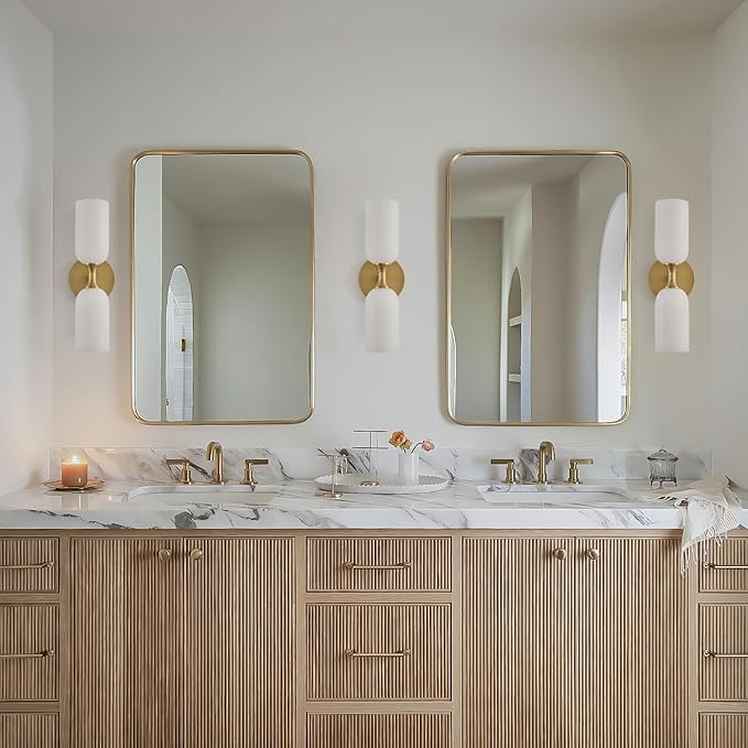 Vintage Alabaster Brass Wall Sconce: Antique Spanish Natural Marble Modern Vanity Wall Lights - 14" Cylinder Retro Brushed Gold Sconces - Indoor Sconce for Bathroom Bedroom Stair Hallway Living Room