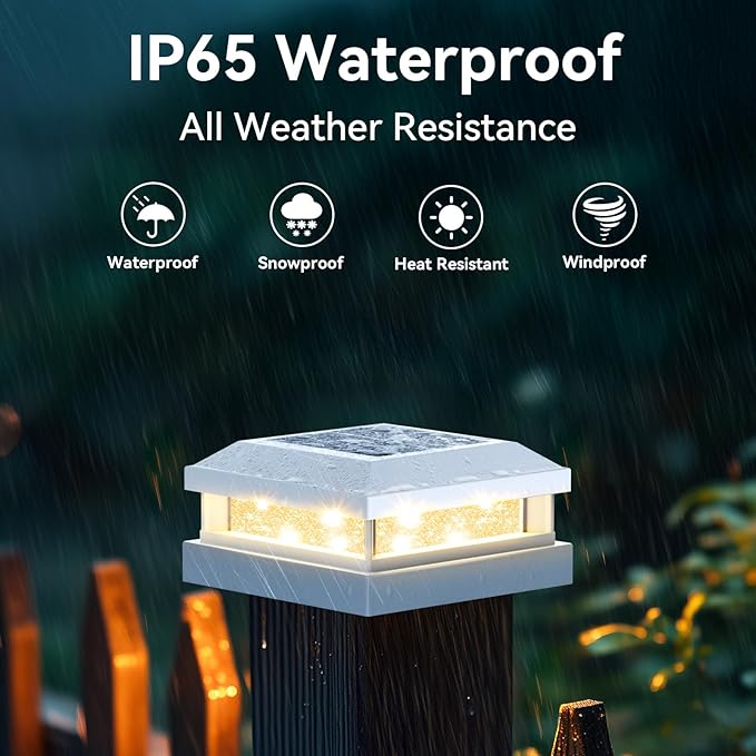 8-Pack Solar Post Cap Lights Outdoor, Waterproof Solar Powered Deck Lights for 4x4 4.5x4.5 5x5 Wooden/Vinyl Post, Outside White Fence Light with 16LEDs Warm/Cool Lighting in Garden, Patio, Porch
