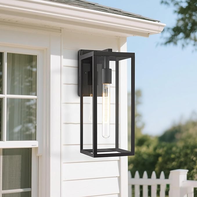 Bestshared Outdoor Wall Lantern, Anti-Rust Outdoor Wall Sconce Light Fixtures, Front Door Mount Light, Exterior Lighting Fixture, Porch Lamp with Clear Glass (Black, 3 Pack)